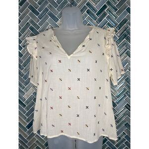 WOMENS MADEWELL CREAM OFF WHITE SHEER LIGHT AIRY FLOWY EMBROIDERED GAZEBO TOP M